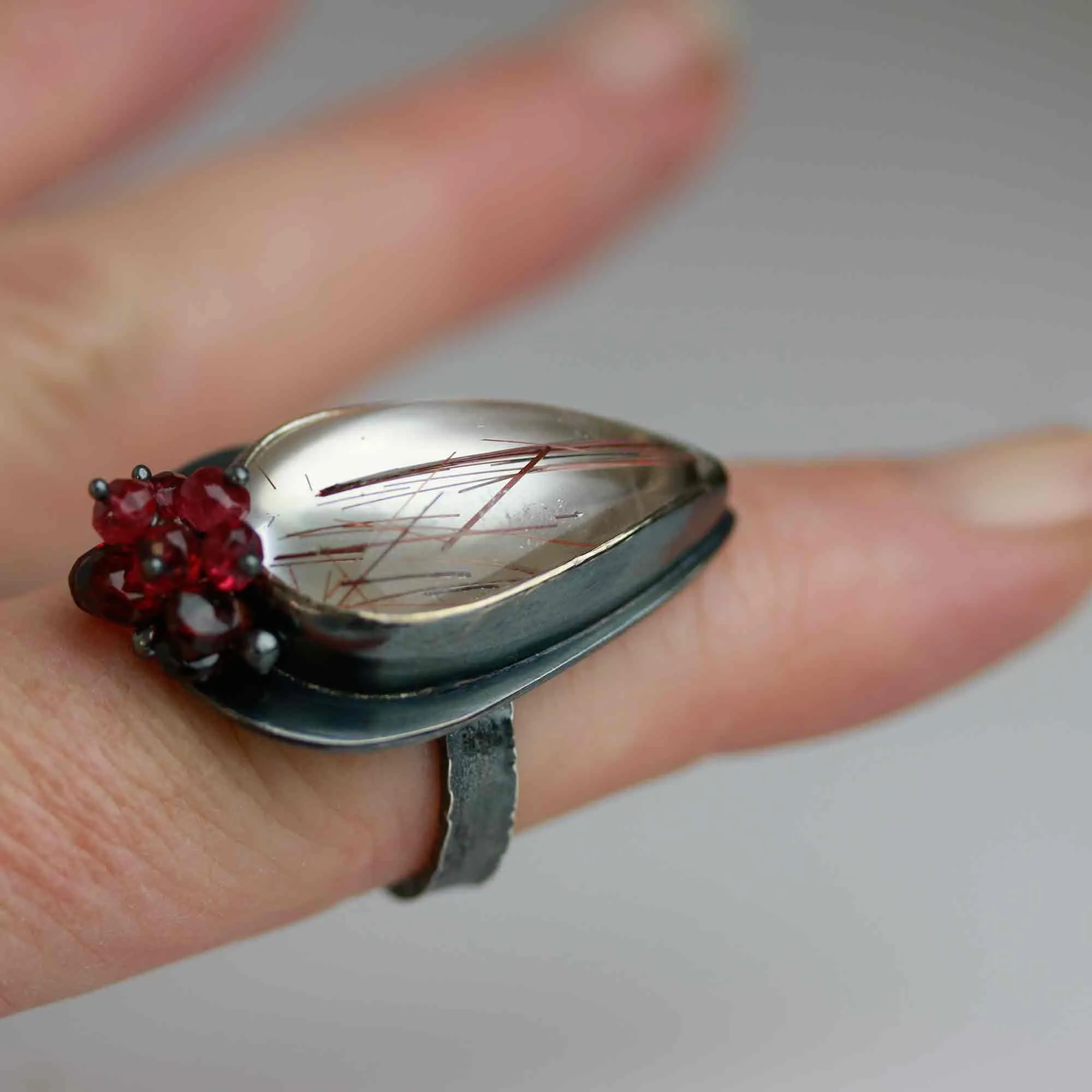 Red Rutile with Garnet and Red Spinel Cluster. Size 8 1/4.
