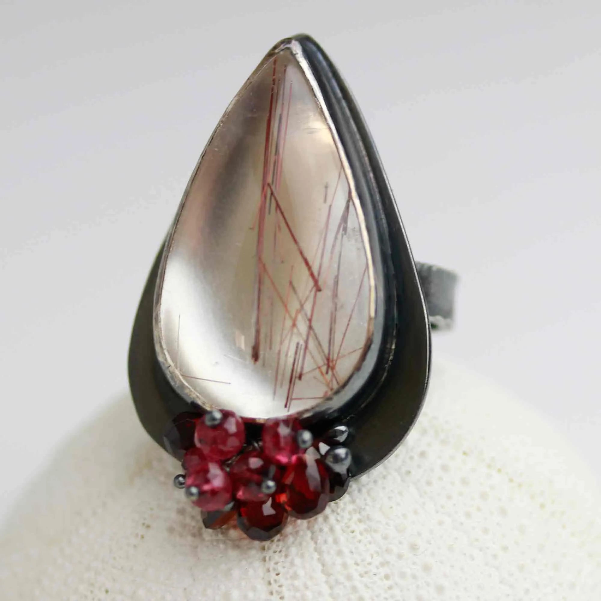 Red Rutile with Garnet and Red Spinel Cluster. Size 8 1/4.