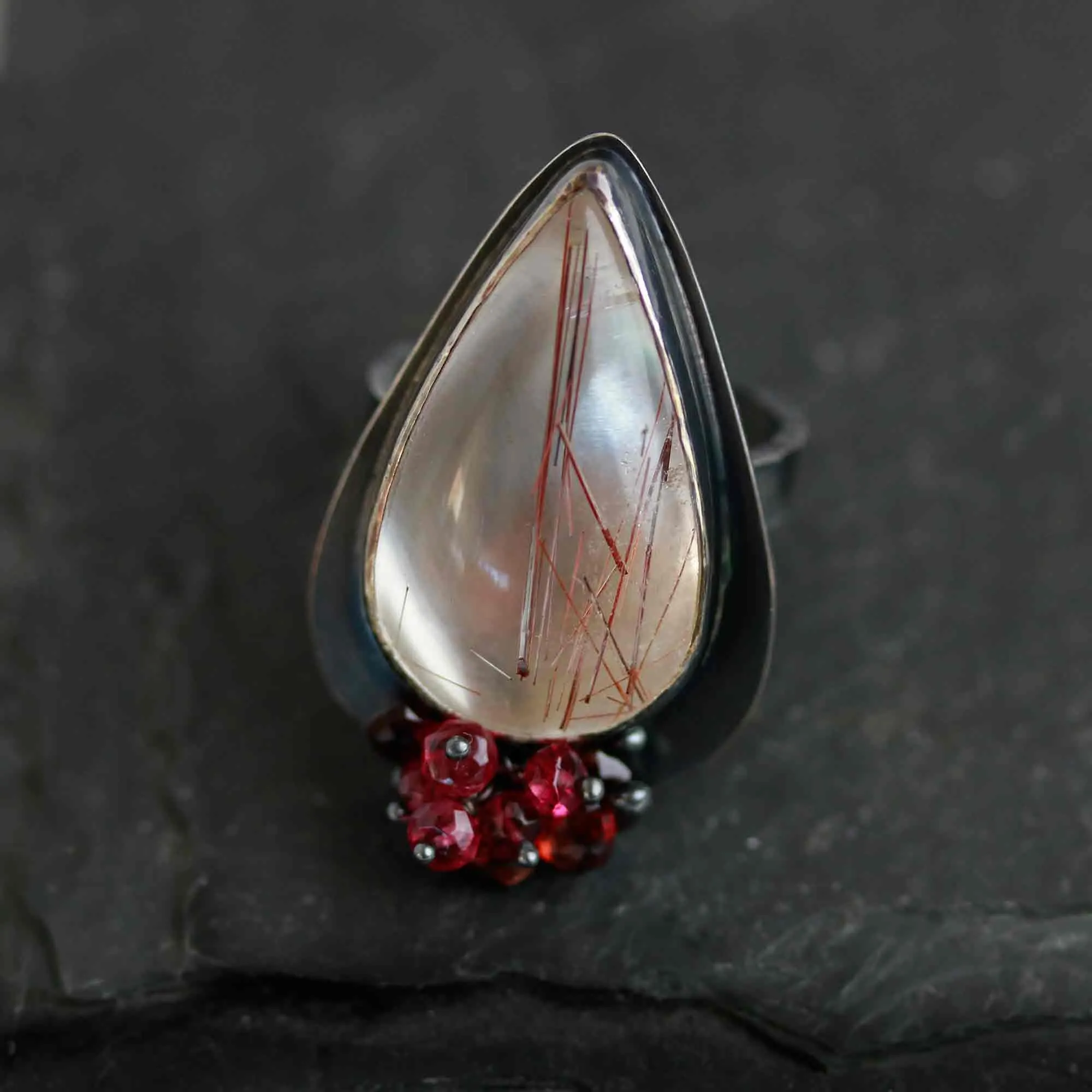 Red Rutile with Garnet and Red Spinel Cluster. Size 8 1/4.