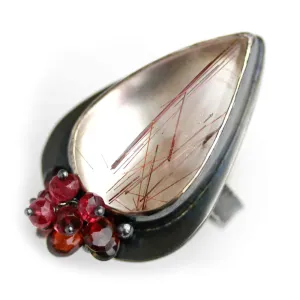 Red Rutile with Garnet and Red Spinel Cluster. Size 8 1/4.