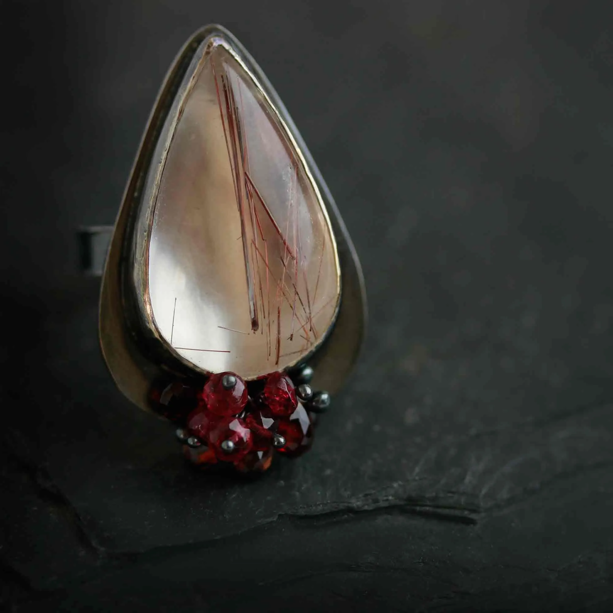 Red Rutile with Garnet and Red Spinel Cluster. Size 8 1/4.