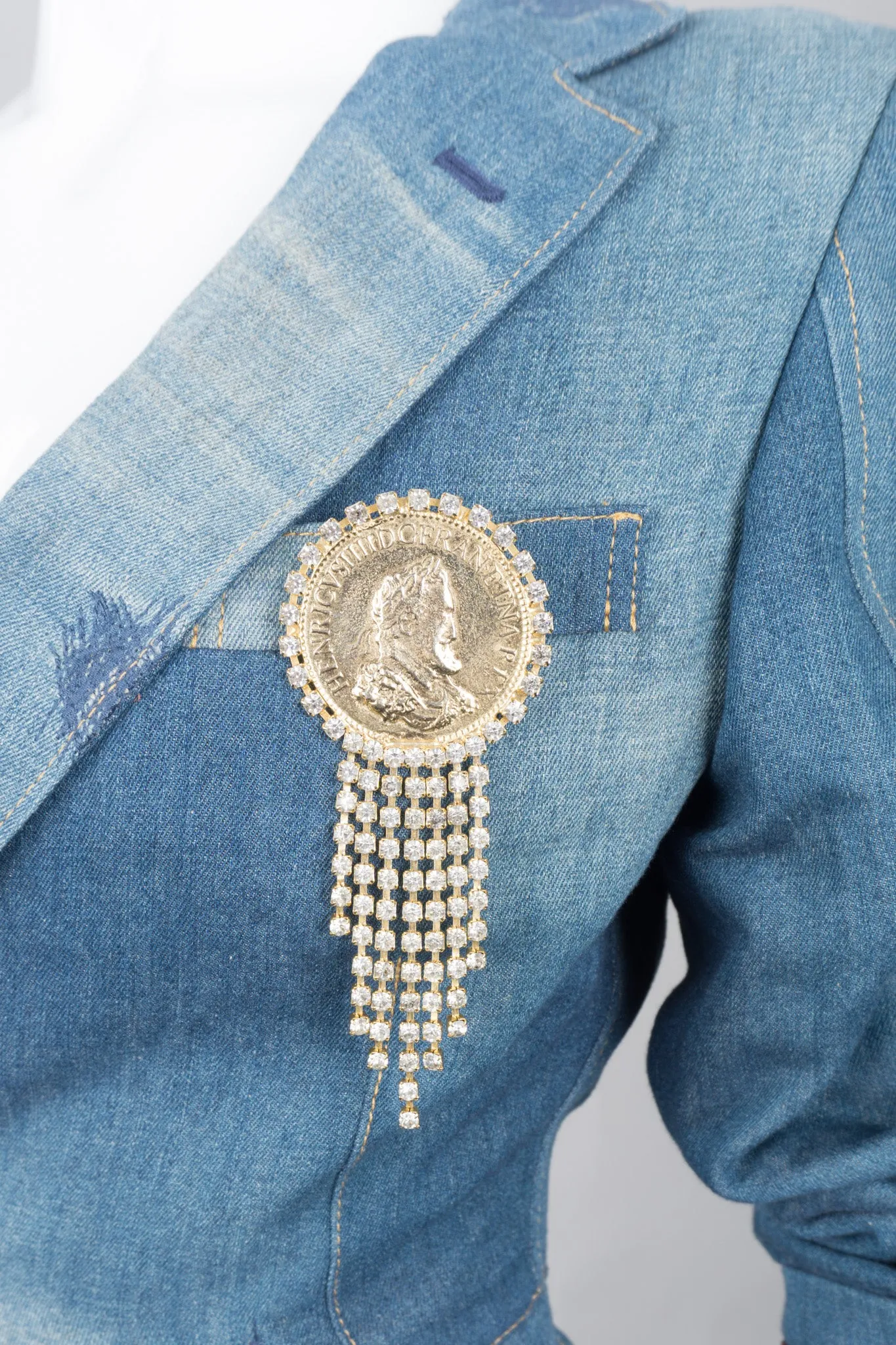Rhinestone Fringe Coin Brooch