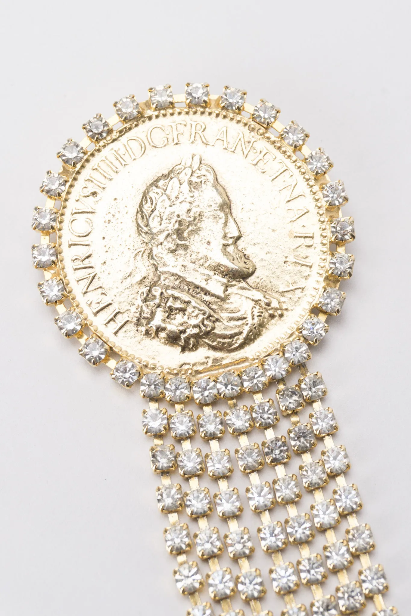 Rhinestone Fringe Coin Brooch