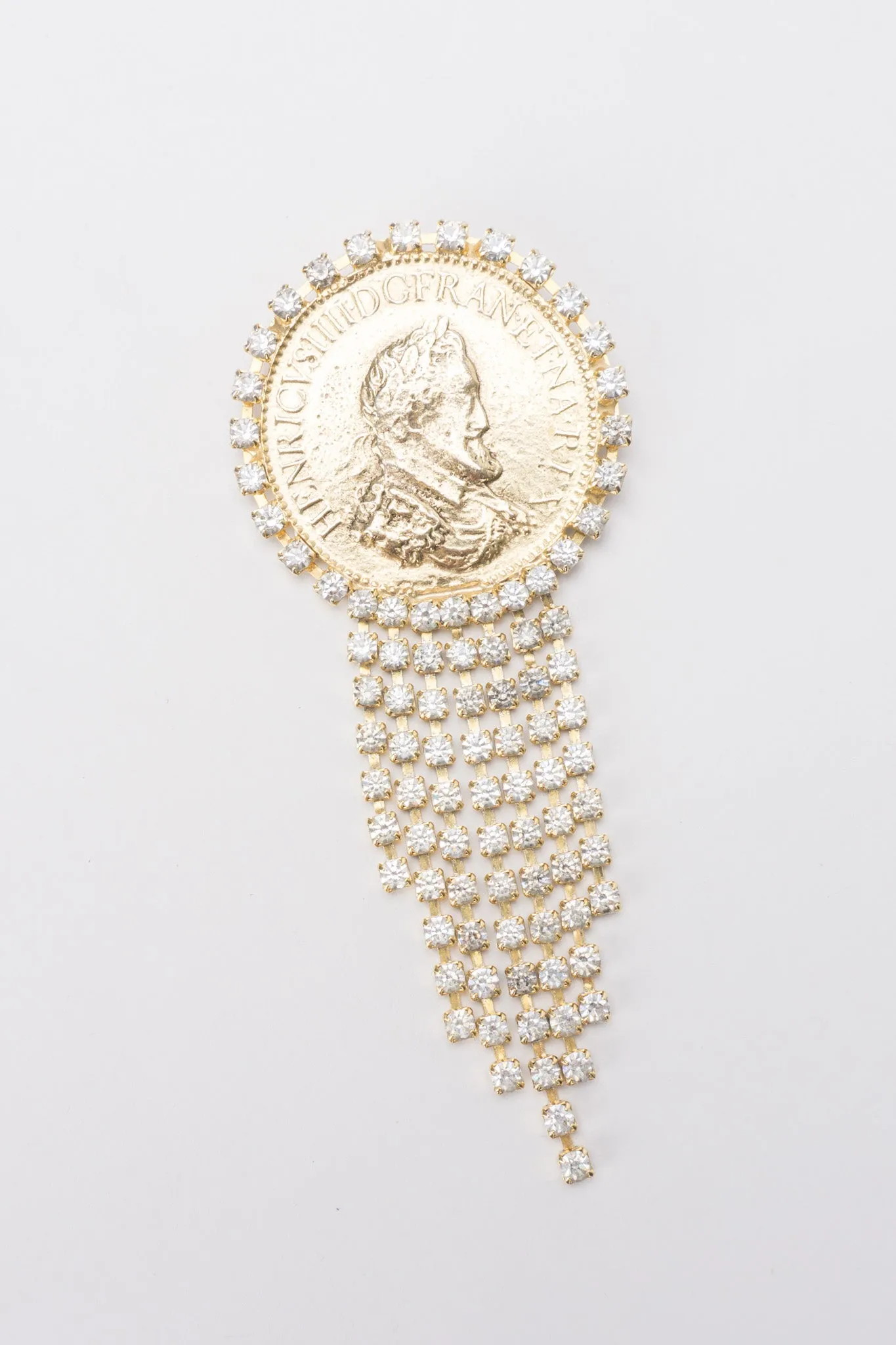 Rhinestone Fringe Coin Brooch