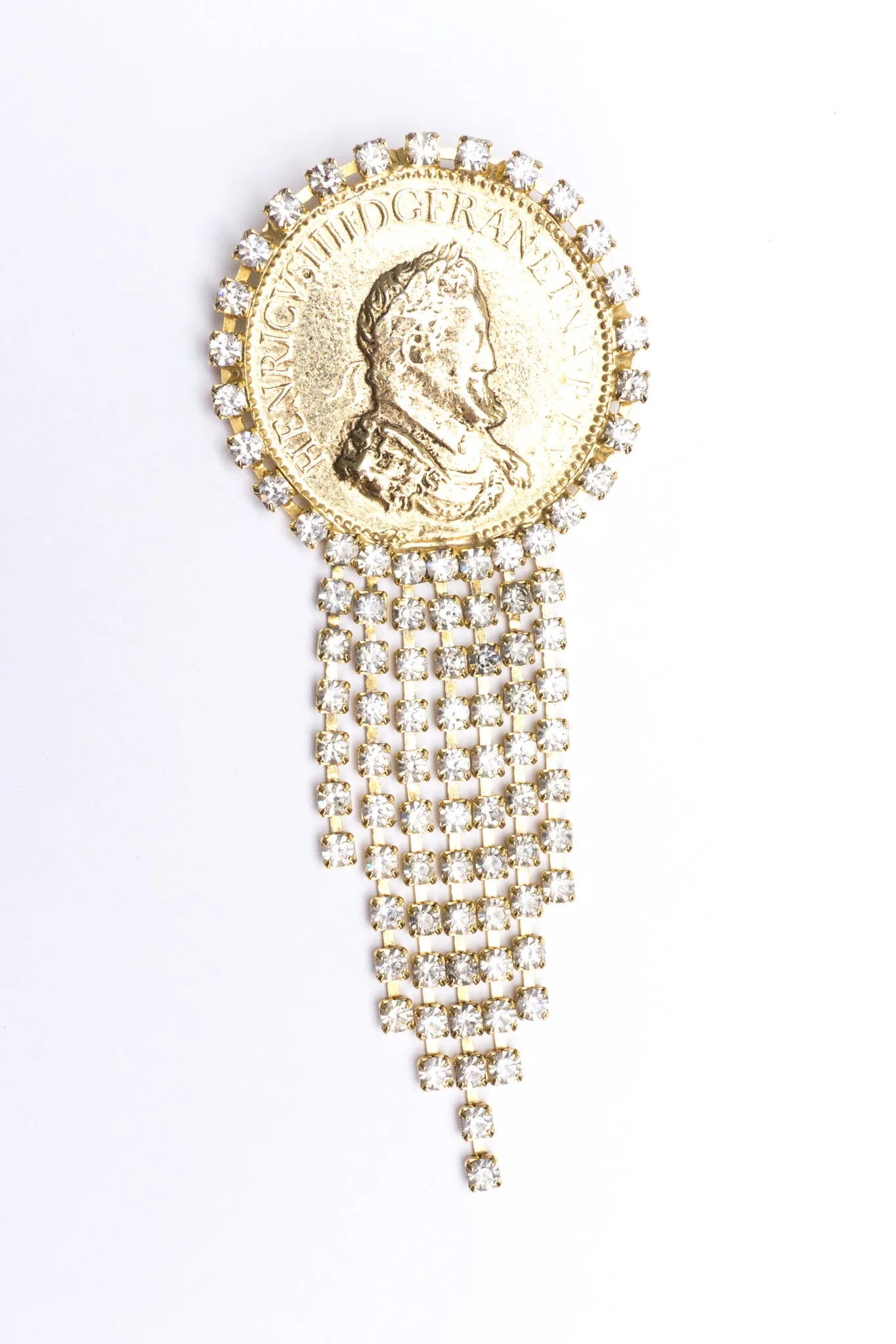Rhinestone Fringe Coin Brooch