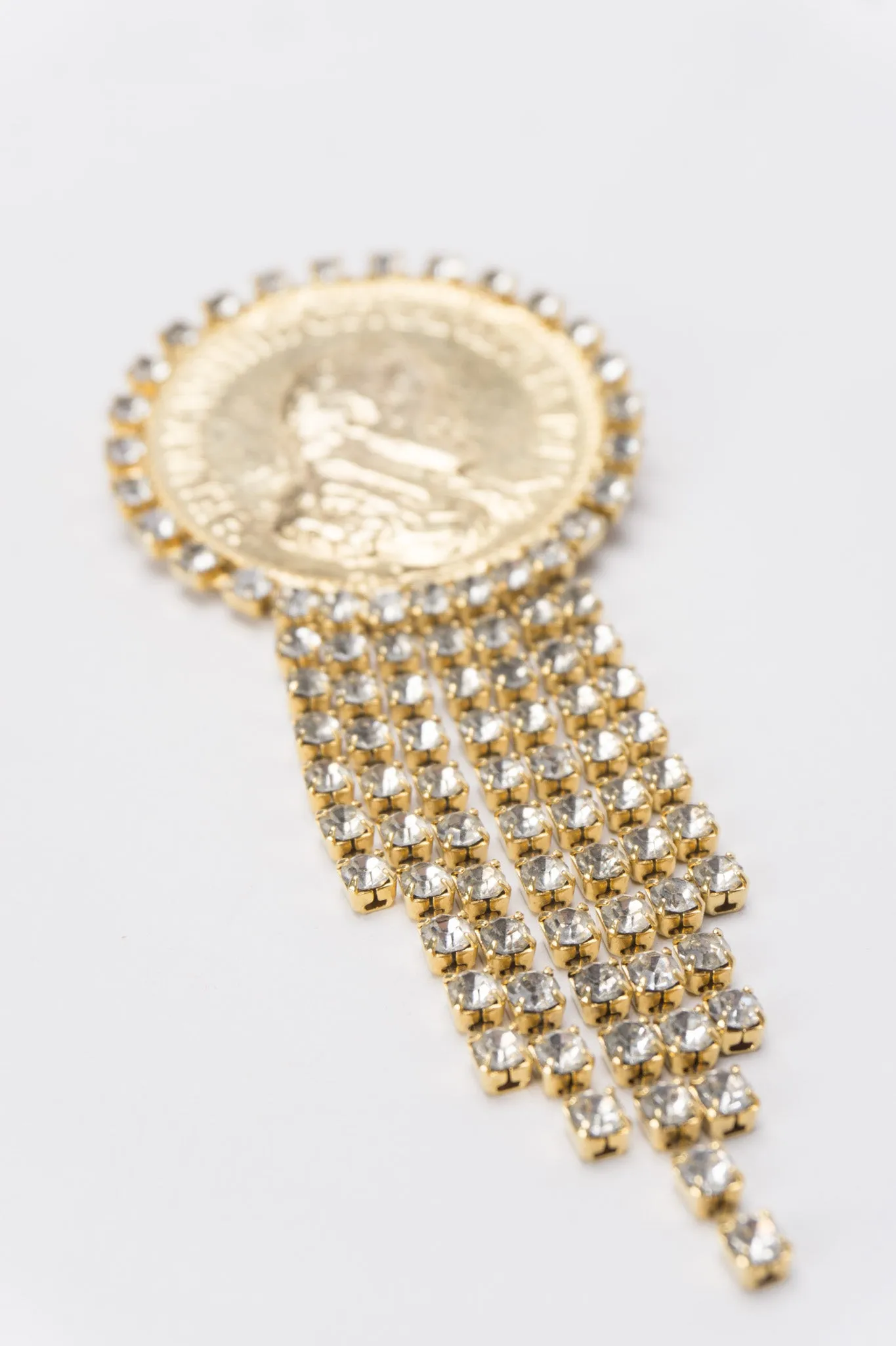 Rhinestone Fringe Coin Brooch