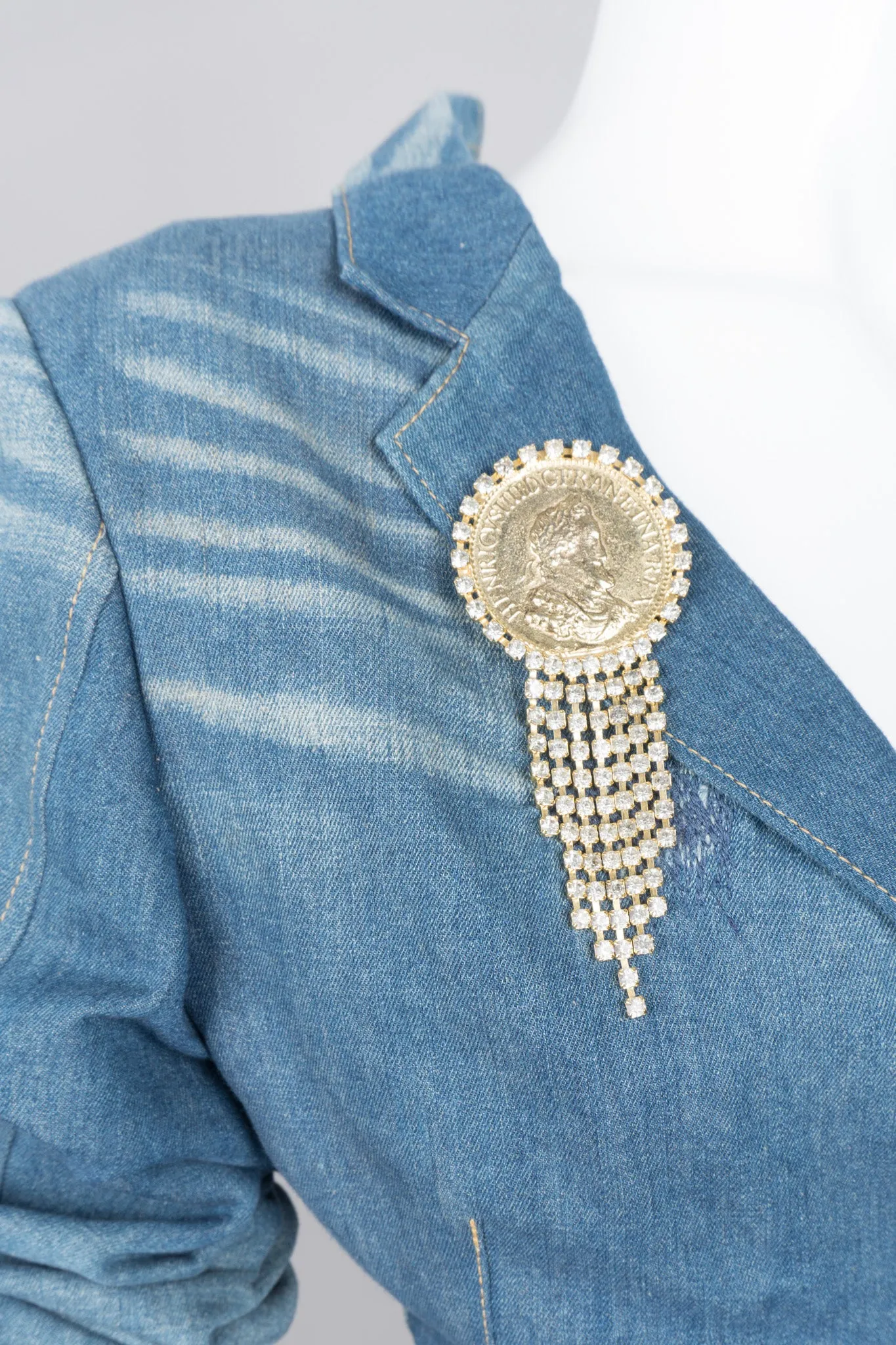 Rhinestone Fringe Coin Brooch