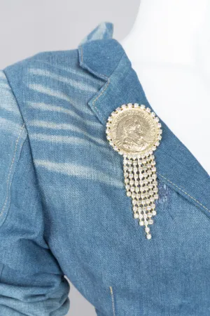 Rhinestone Fringe Coin Brooch