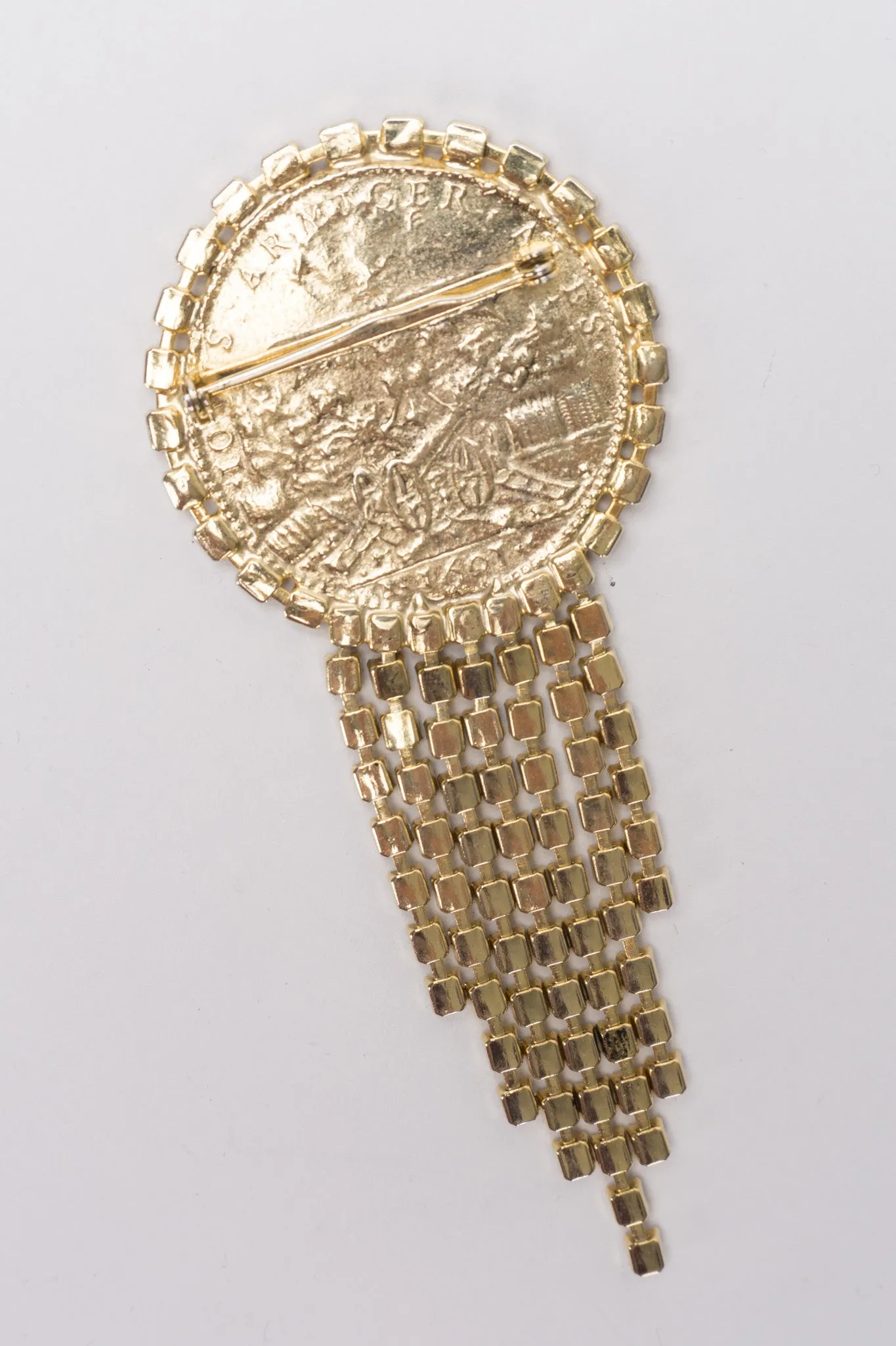 Rhinestone Fringe Coin Brooch