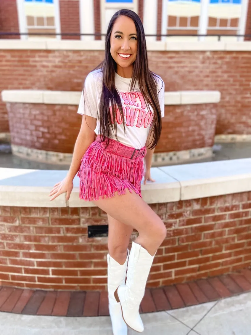 Rhinestone Fringe Mini Skort- Pink