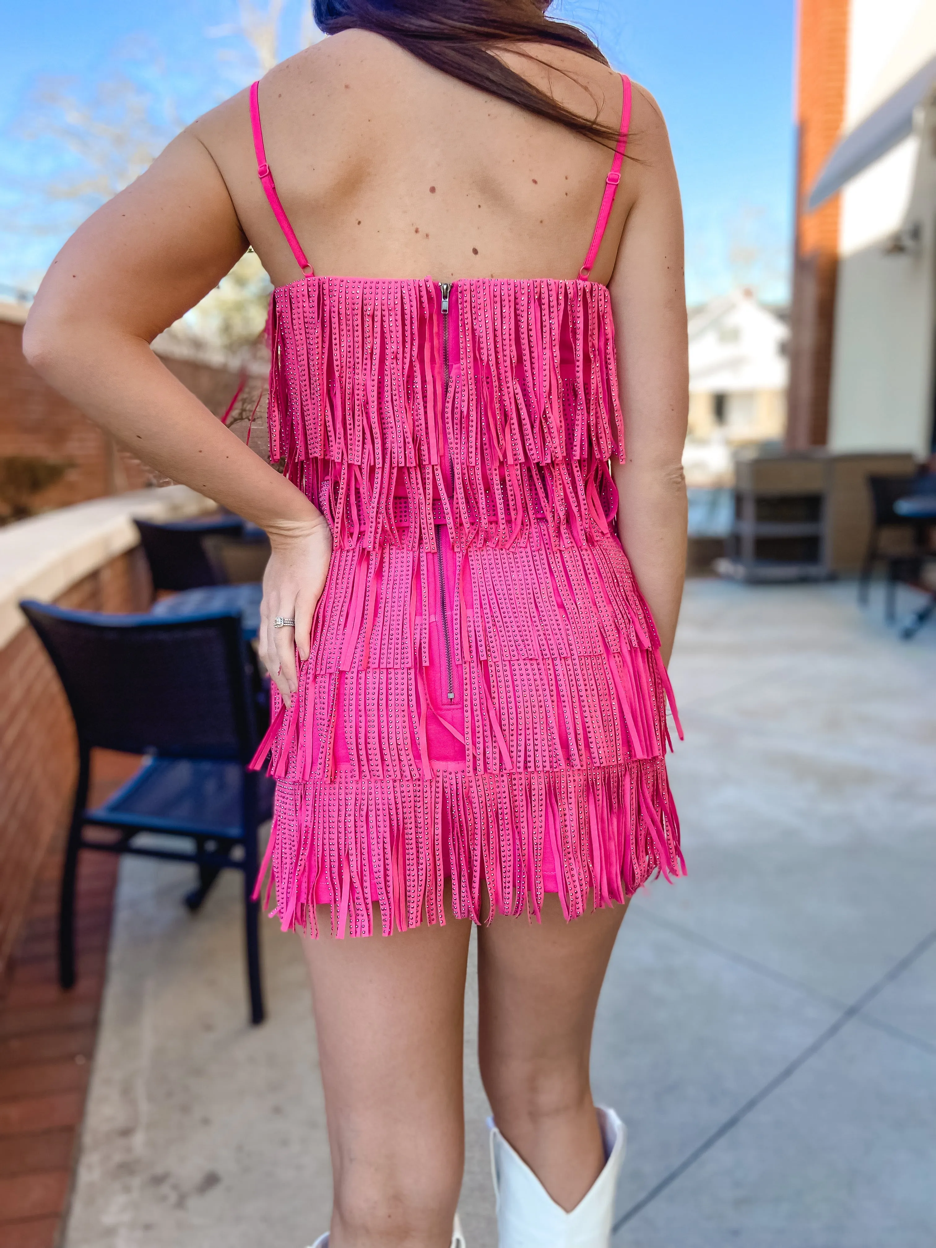 Rhinestone Fringe Mini Skort- Pink