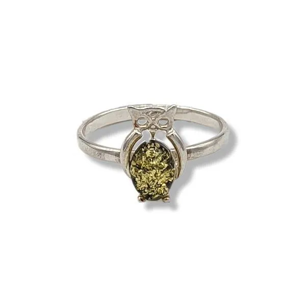 Ring Green Amber Owl Adjustable