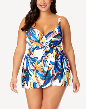Riviera Floral Plus Size Surplice Swimdress