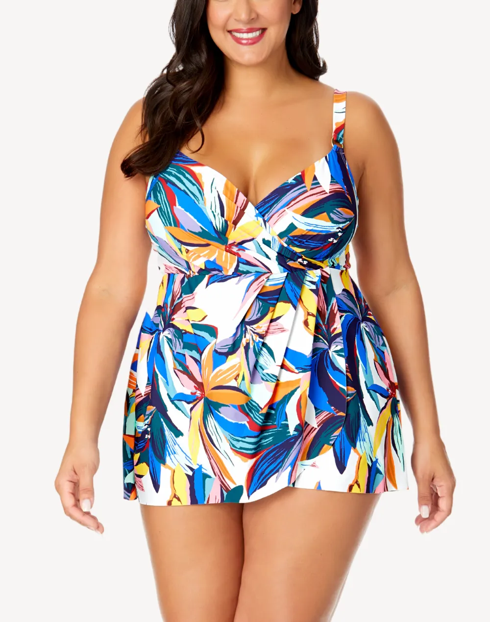 Riviera Floral Plus Size Surplice Swimdress