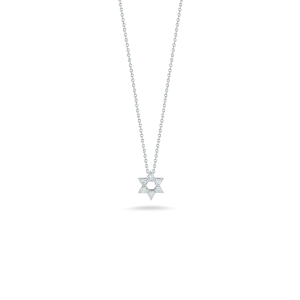 Roberto Coin 18k White Gold Tiny Treasures Star of David Diamond Pendant 16-18" Adjustable Chain (D=.09)