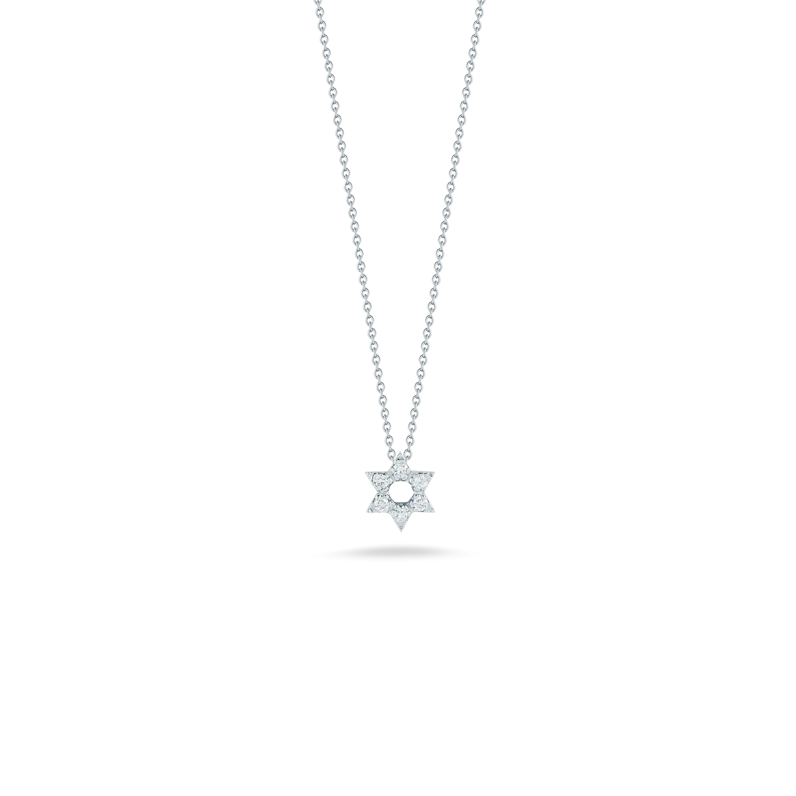 Roberto Coin 18k White Gold Tiny Treasures Star of David Diamond Pendant 16-18" Adjustable Chain (D=.09)