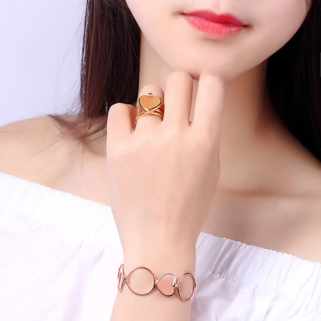 Rosegold 2 In 1 Retractable Heart Ring Bracelet