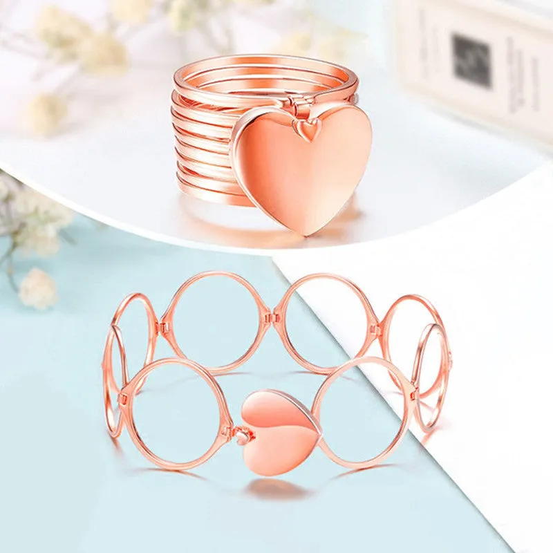 Rosegold 2 In 1 Retractable Heart Ring Bracelet