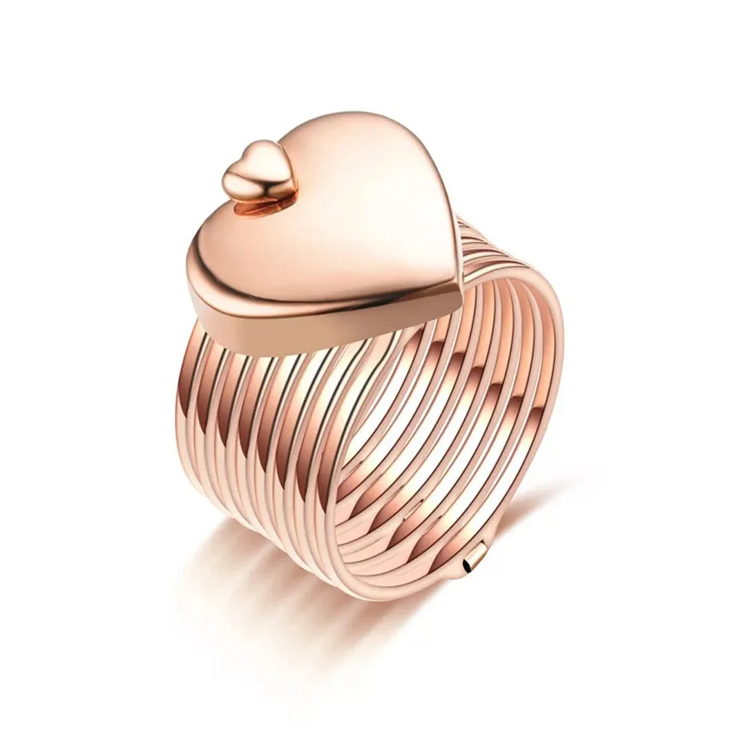 Rosegold 2 In 1 Retractable Heart Ring Bracelet