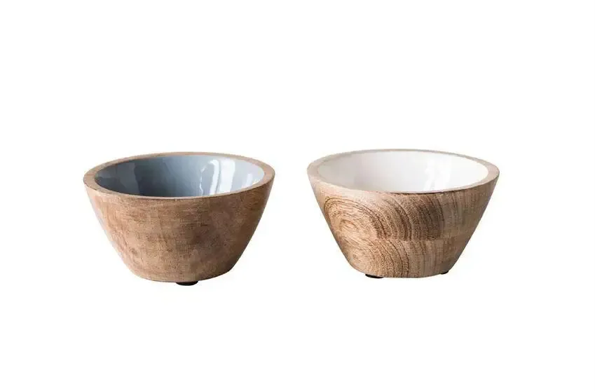 ROUND ENAMELED MANGO WOOD JEWELRY BOWL