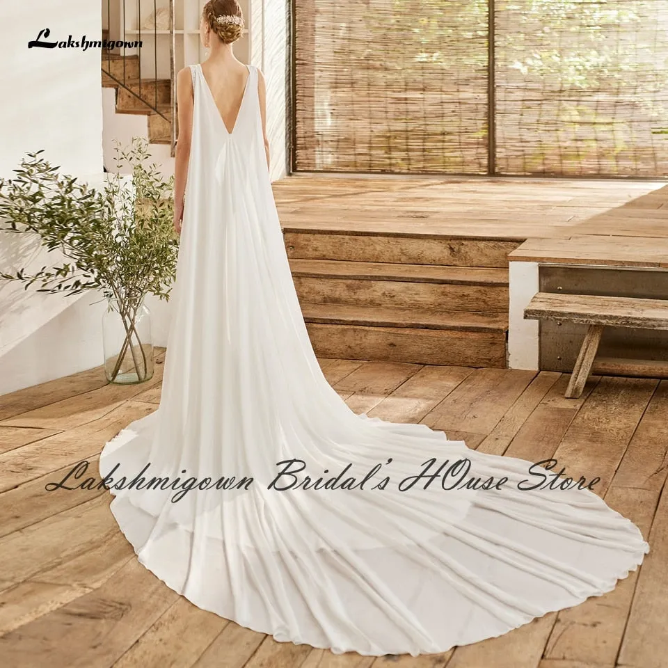 Roycebridal Modest Bridal Robe Satin Wedding Dress Long Cape 2025 V neck Civil Boho Mermaid Wedding Gowns Front Split Lakshmigown
