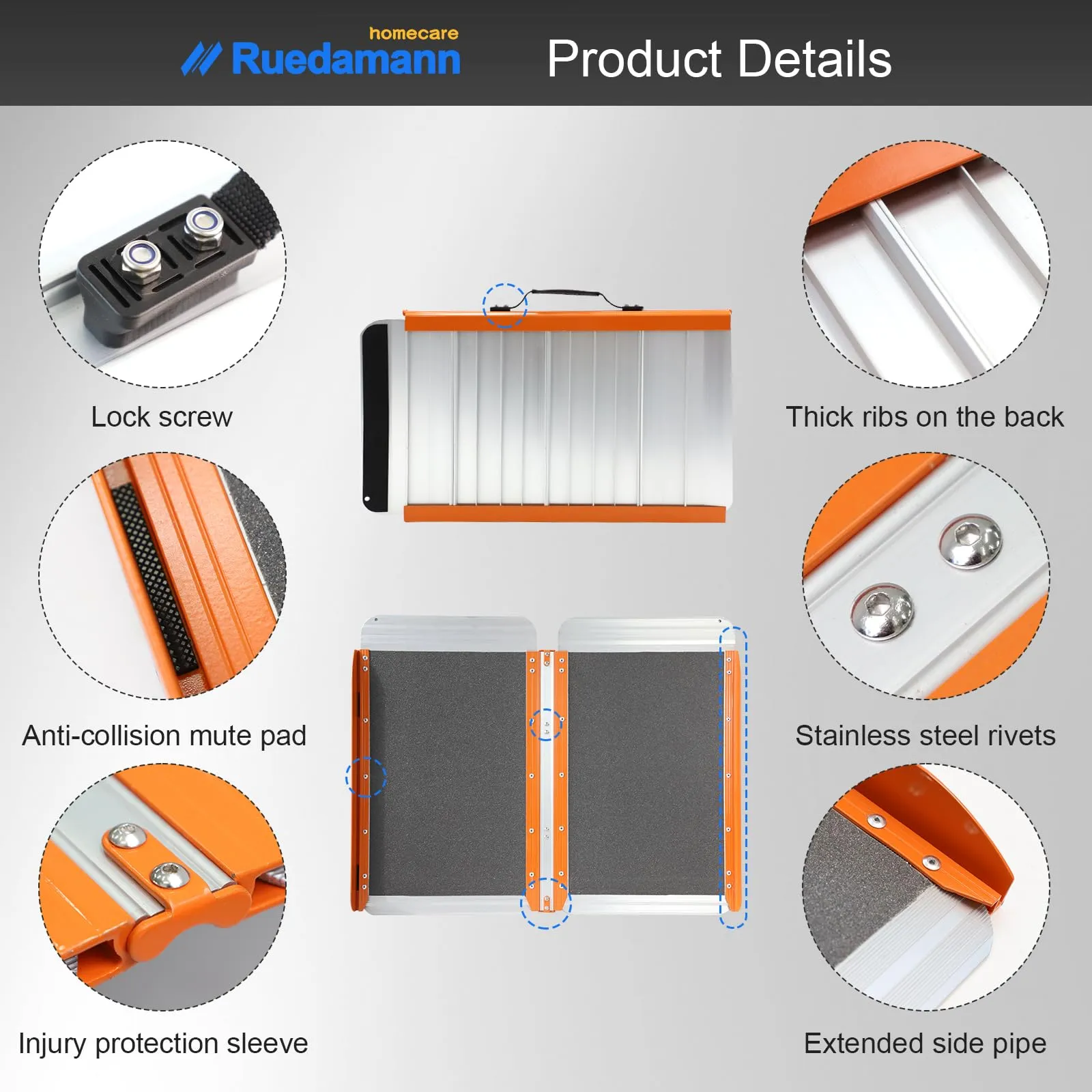 Ruedamann® Folding Wheelchair Ramp with Non-Skid Surface Aluminum