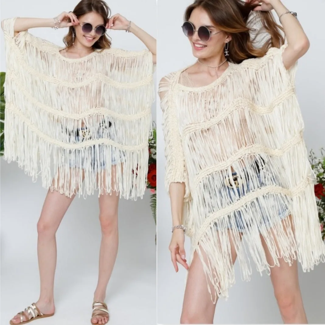 SALOME Fringe Top Beige