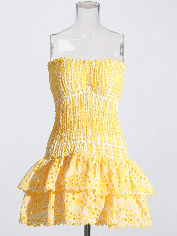 Sexy Strapless Layered Hem Mini Dress for Women