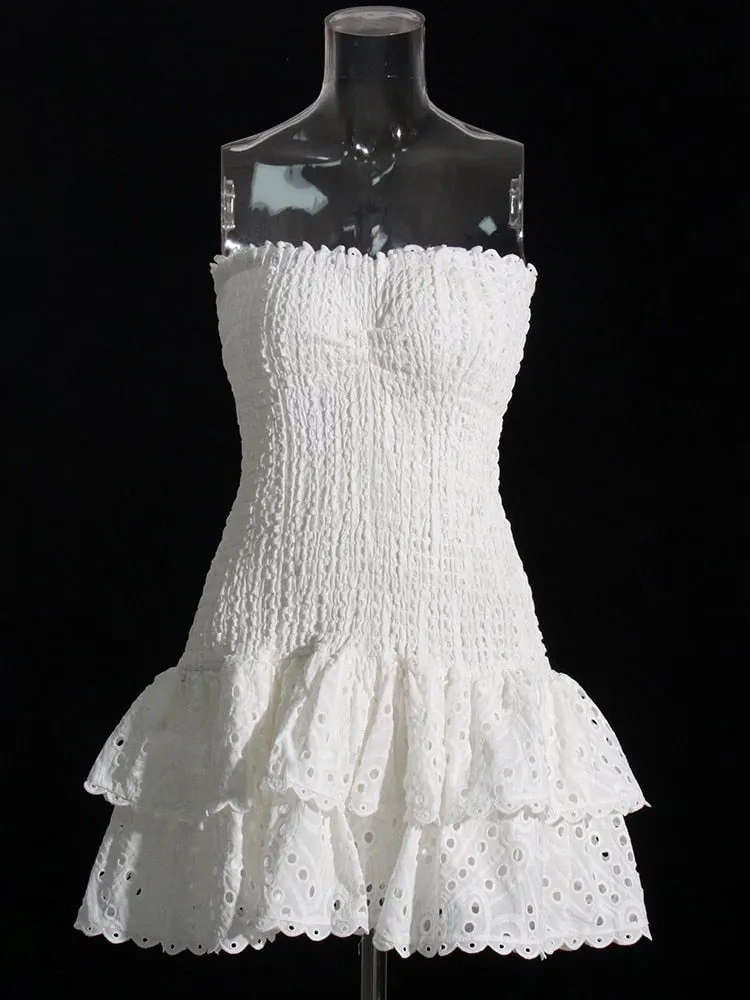 Sexy Strapless Layered Hem Mini Dress for Women
