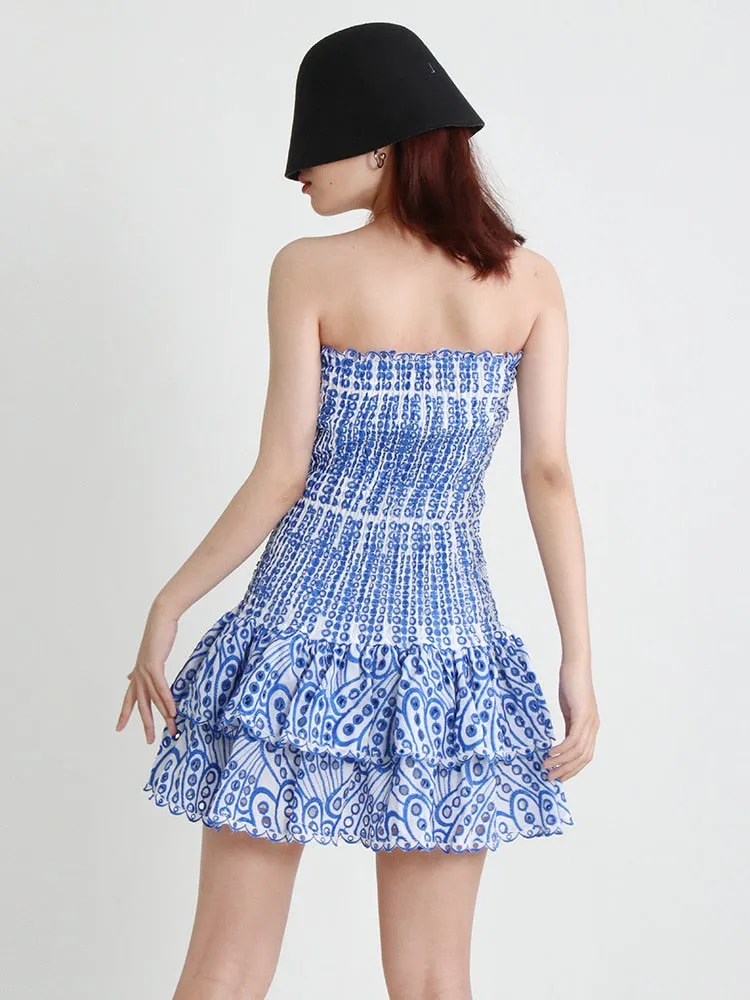 Sexy Strapless Layered Hem Mini Dress for Women