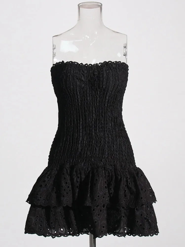 Sexy Strapless Layered Hem Mini Dress for Women