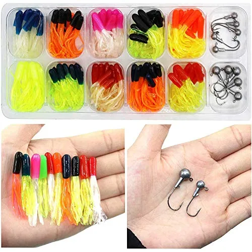 Shaddock Fishing Lures Baits Tackle, Trout Fishing Kit, Tube Jigs Fishing Gear Set Including Plastic woms, Jigs Heads Hooks, 17-110pcs Soft Plastic Bait Set