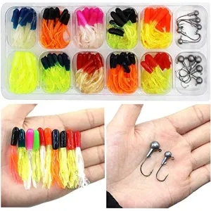 Shaddock Fishing Lures Baits Tackle, Trout Fishing Kit, Tube Jigs Fishing Gear Set Including Plastic woms, Jigs Heads Hooks, 17-110pcs Soft Plastic Bait Set