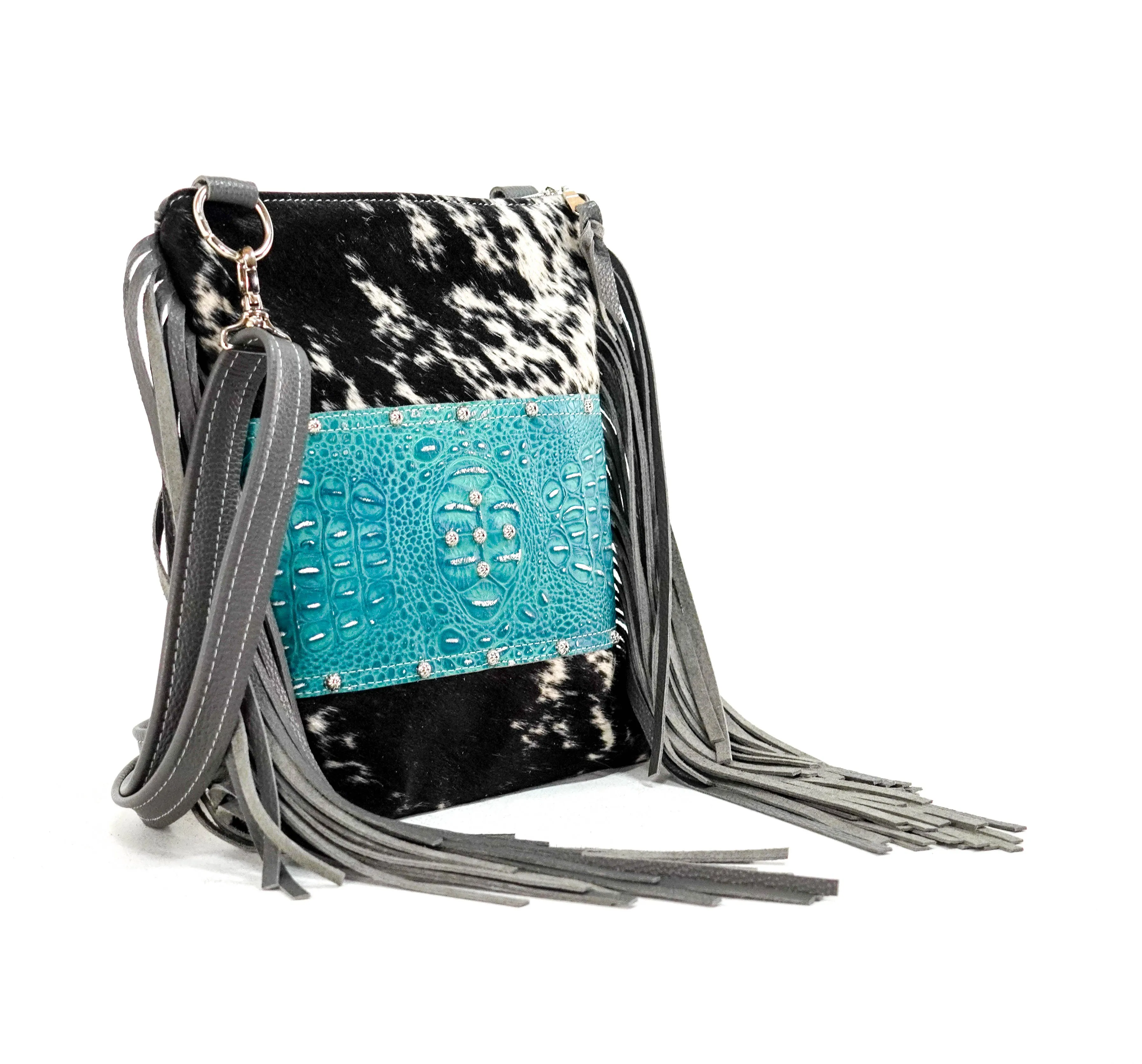 Shania - Black & White w/ Blue Croc