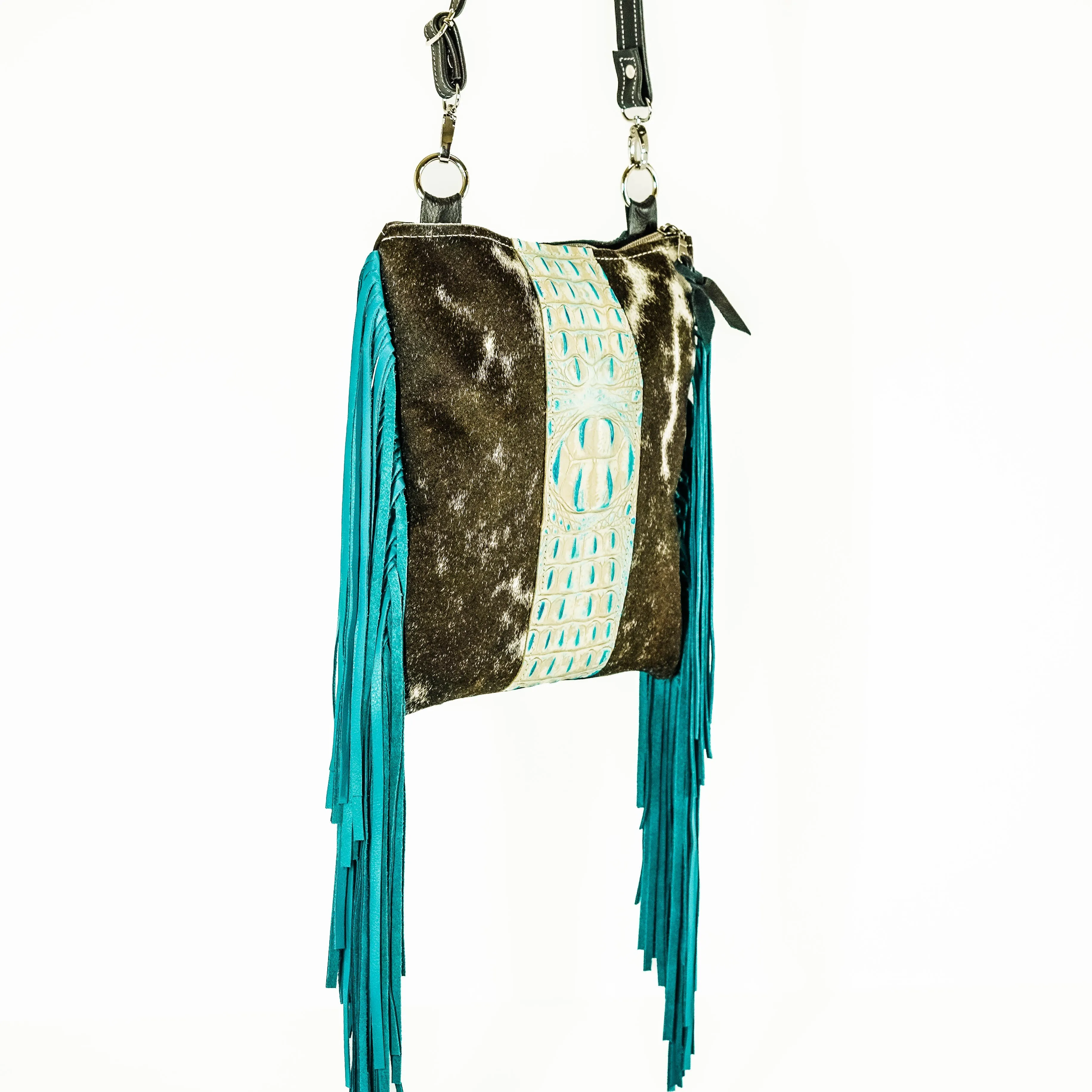 Shania (unlined) - Chocolate & White w/ Caribbean Croc