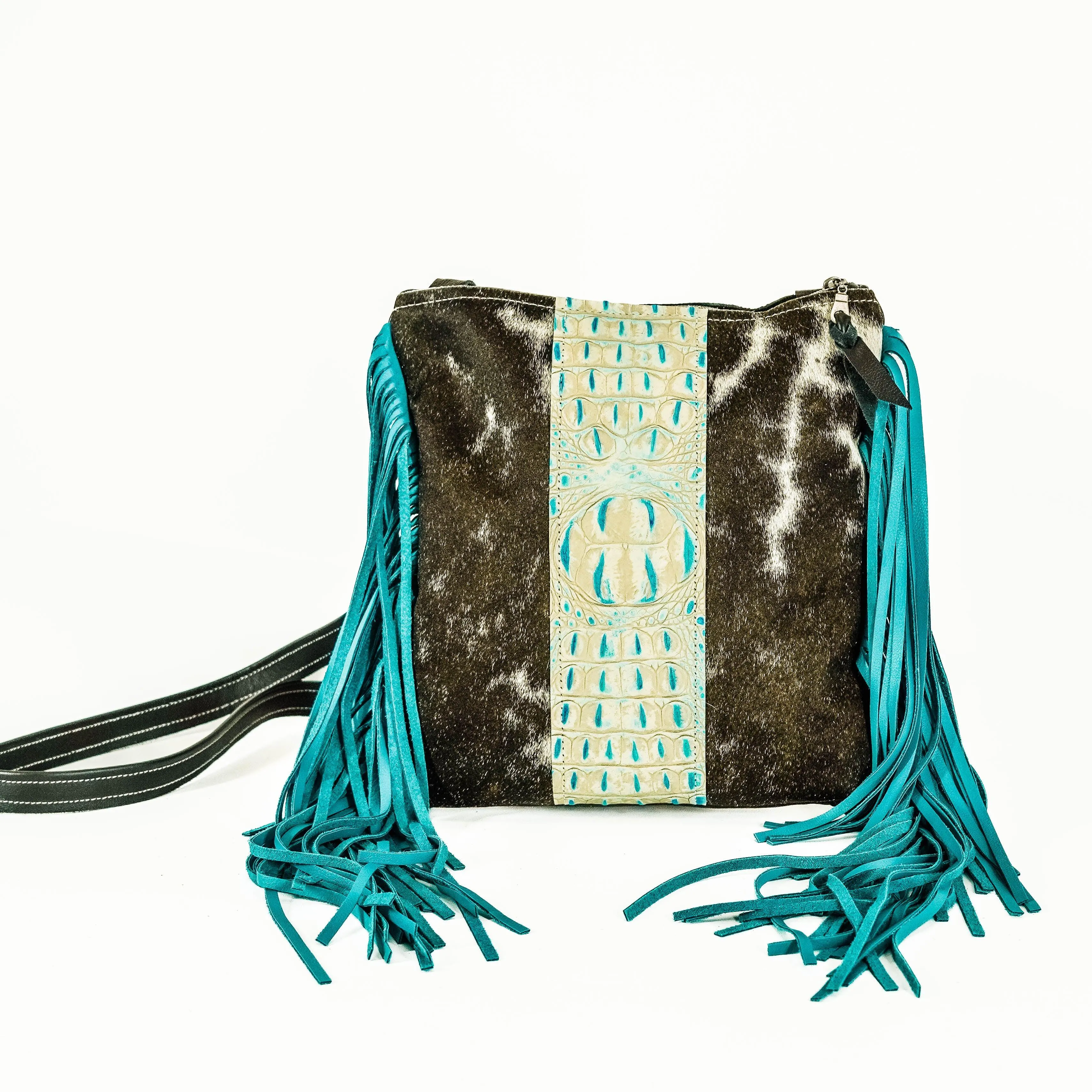 Shania (unlined) - Chocolate & White w/ Caribbean Croc