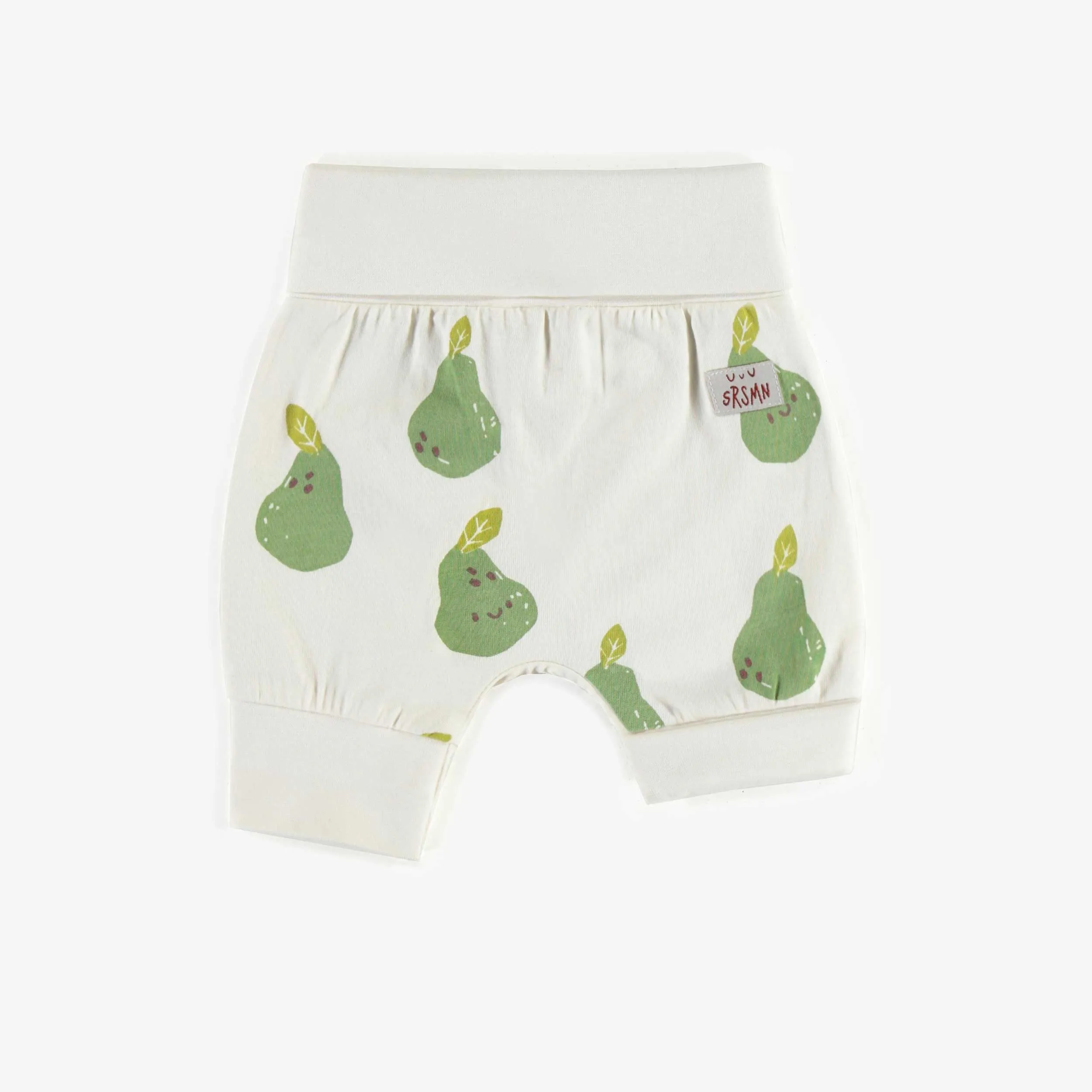 Short évolutif ivoire avec des poires vertes en jersey, bébé || Ivory evolutive shorts with green pears in jersey, baby