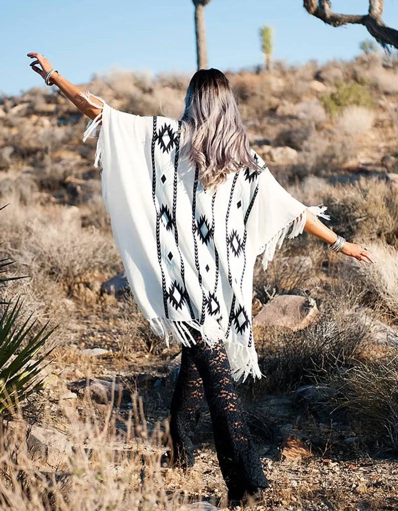 Show Me Your Mumu Baja Fringe Poncho in Morning Star