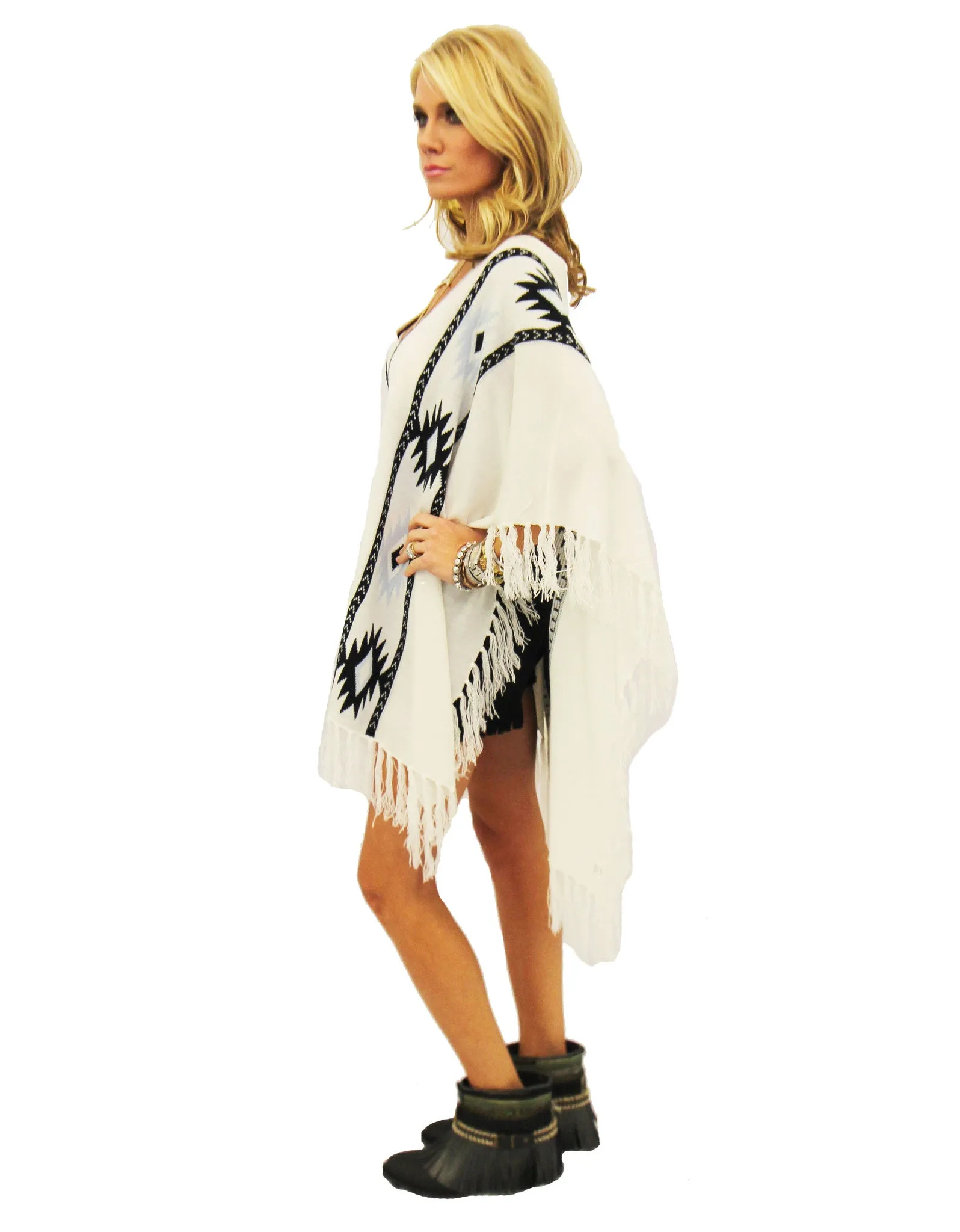 Show Me Your Mumu Baja Fringe Poncho in Morning Star