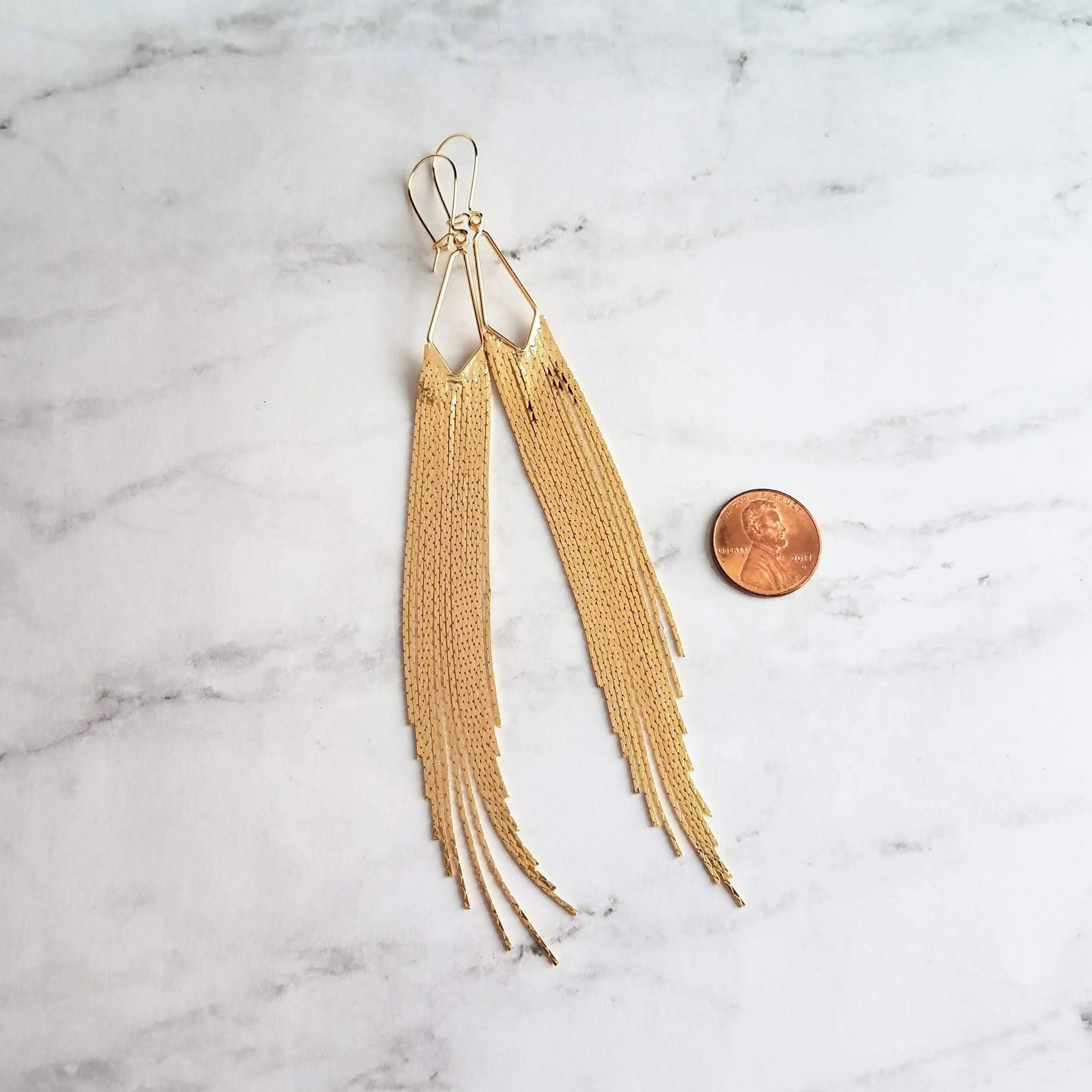Silver Chain Fringe Earrings - silver tassel earring, chain dangle, v shape, thin chain fringe, chain tassel, 5.6 inch, extra long earring