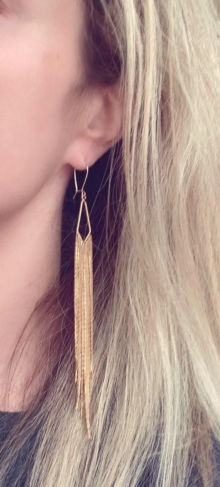 Silver Chain Fringe Earrings - silver tassel earring, chain dangle, v shape, thin chain fringe, chain tassel, 5.6 inch, extra long earring