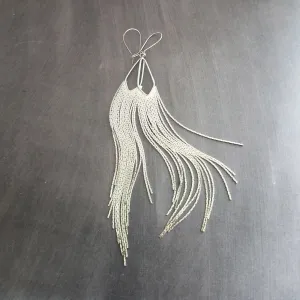 Silver Chain Fringe Earrings - silver tassel earring, chain dangle, v shape, thin chain fringe, chain tassel, 5.6 inch, extra long earring