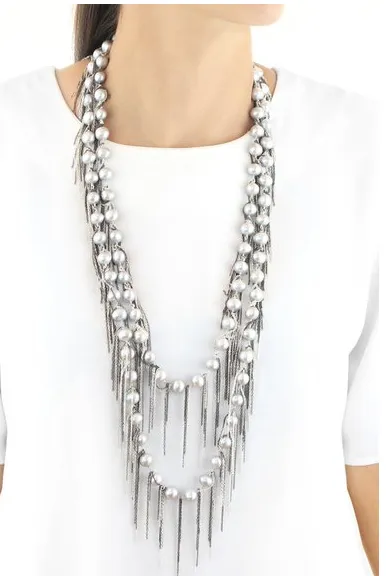 Silver Fringe 62" Necklace