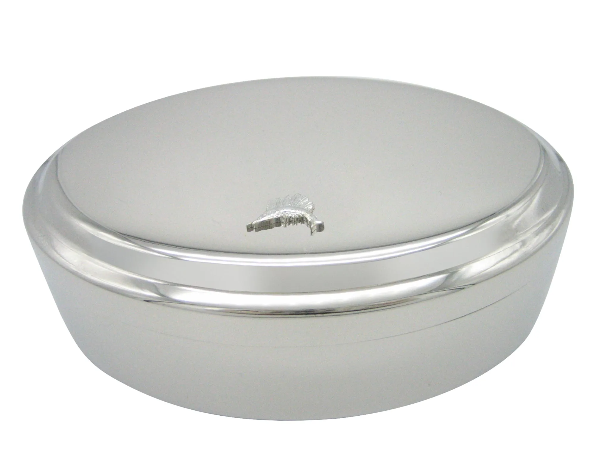 Silver Toned Tiny Marlin Sail Fish Pendant Oval Trinket Jewelry Box