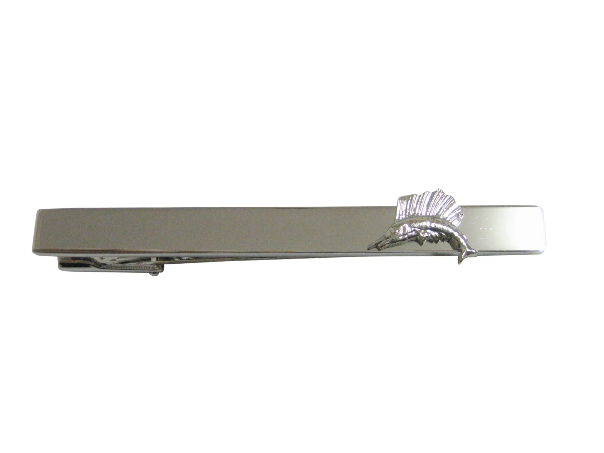 Silver Toned Tiny Marlin Sail Fish Pendant Square Tie Clip