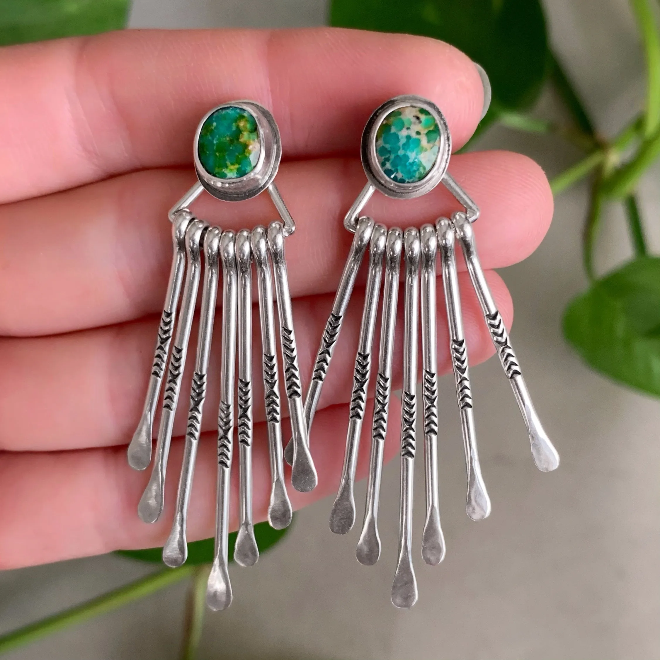 Silver turquoise studs with removable fringe