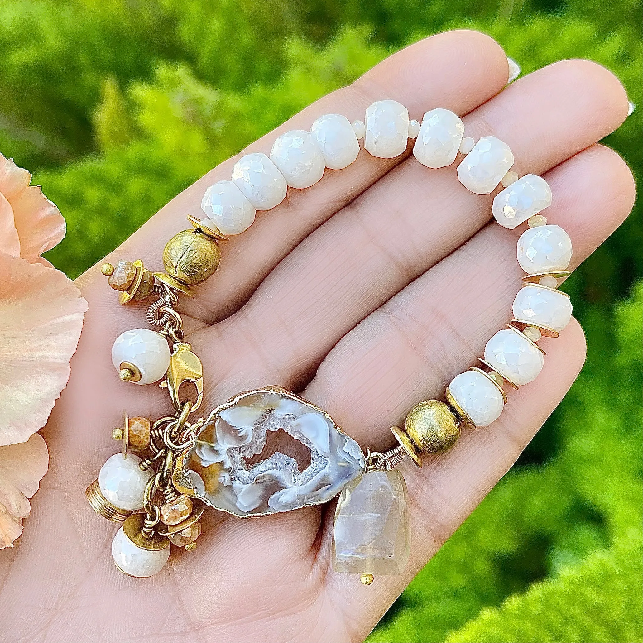 Silverite and Druzy Beaded Bracelet