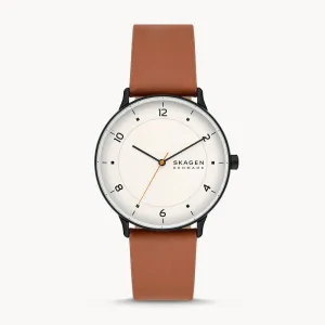 SKAGEN RIIS THREE-HAND MEDIUM BROWN LEATHER WATCH