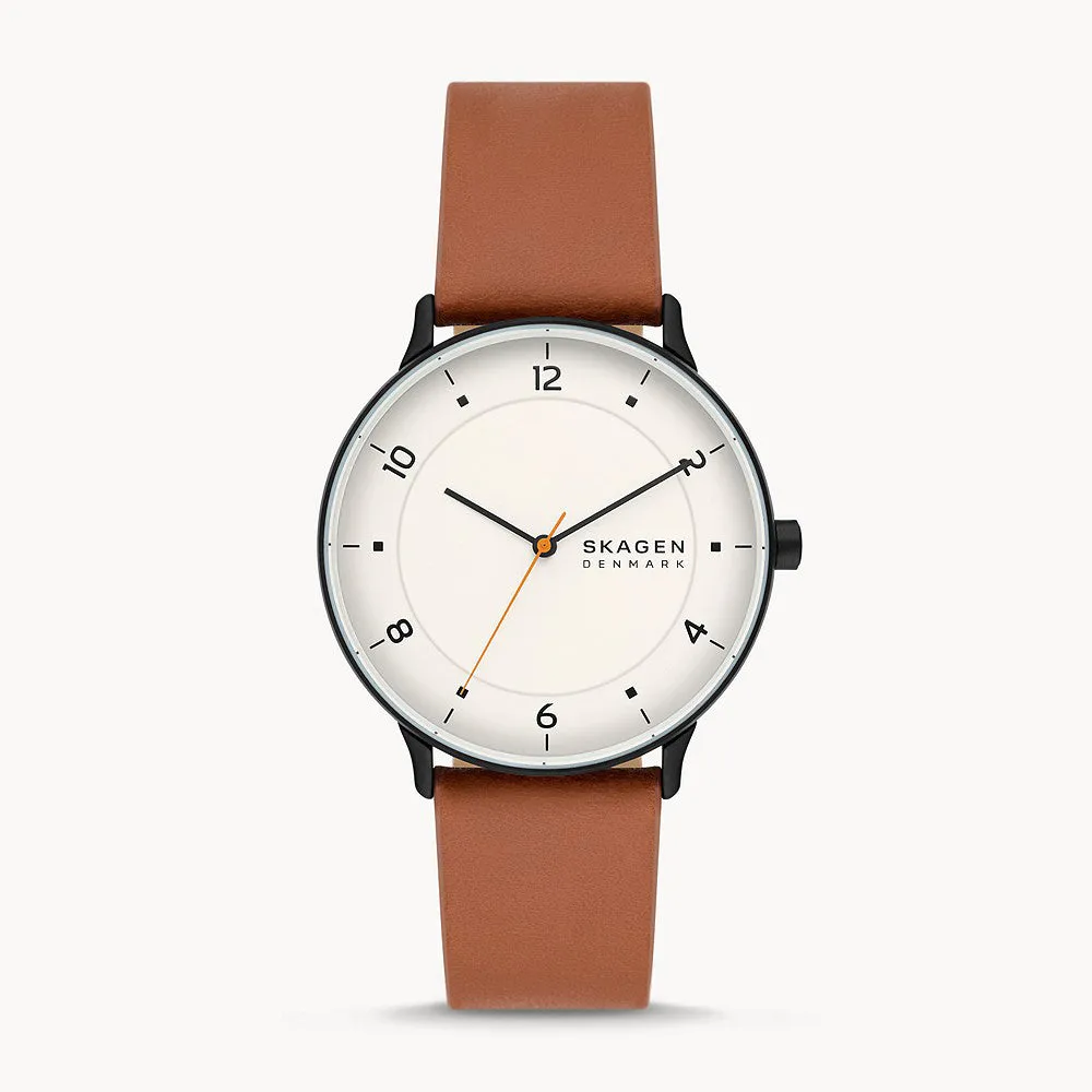SKAGEN RIIS THREE-HAND MEDIUM BROWN LEATHER WATCH