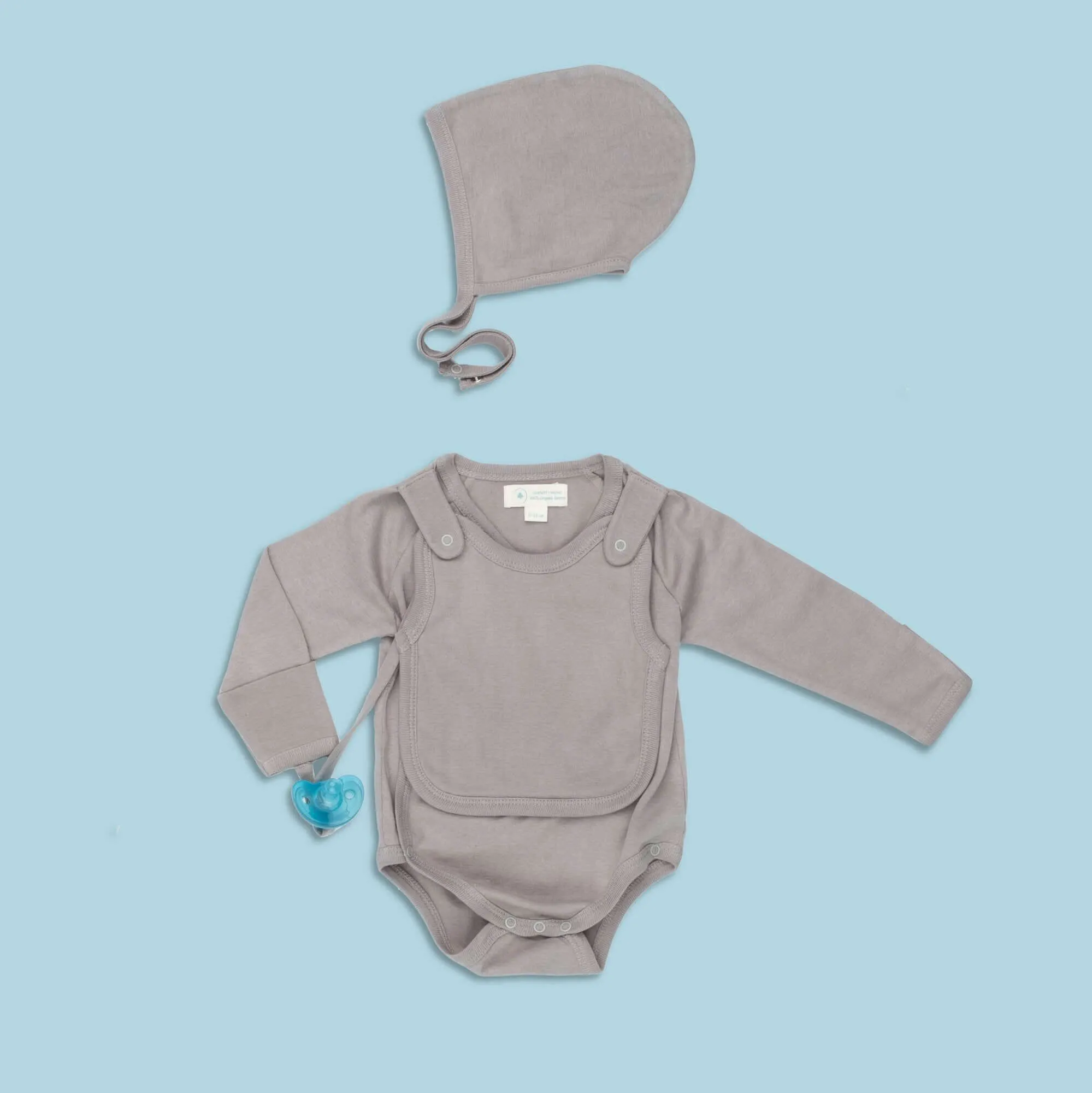 Smart Long Sleeve Kimono Bodysuit   Bib - Gray